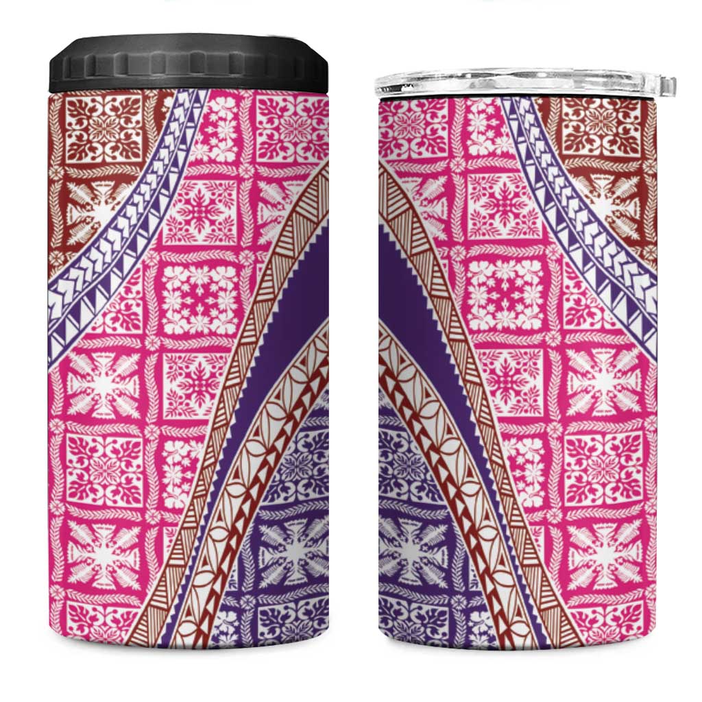 Hawaiian Quilt Pattern 4 in 1 Can Cooler Tumbler Sweet Color Mixed - Polynesian Pride