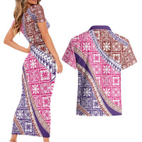 Hawaiian Quilt Pattern Couples Matching Short Sleeve Bodycon Dress and Hawaiian Shirt Sweet Color Mixed - Polynesian Pride