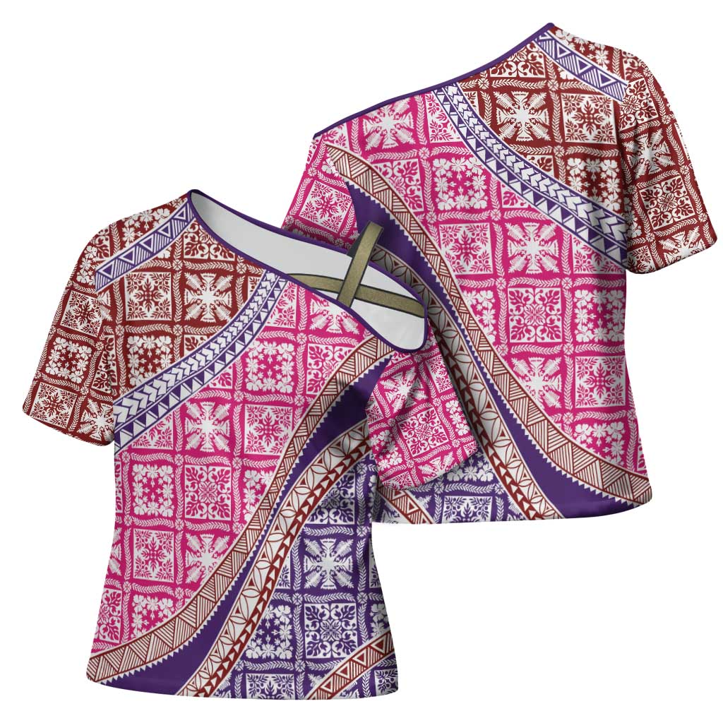 Hawaiian Quilt Pattern Cross Shoulder Shirt Sweet Color Mixed LT01 - Polynesian Pride