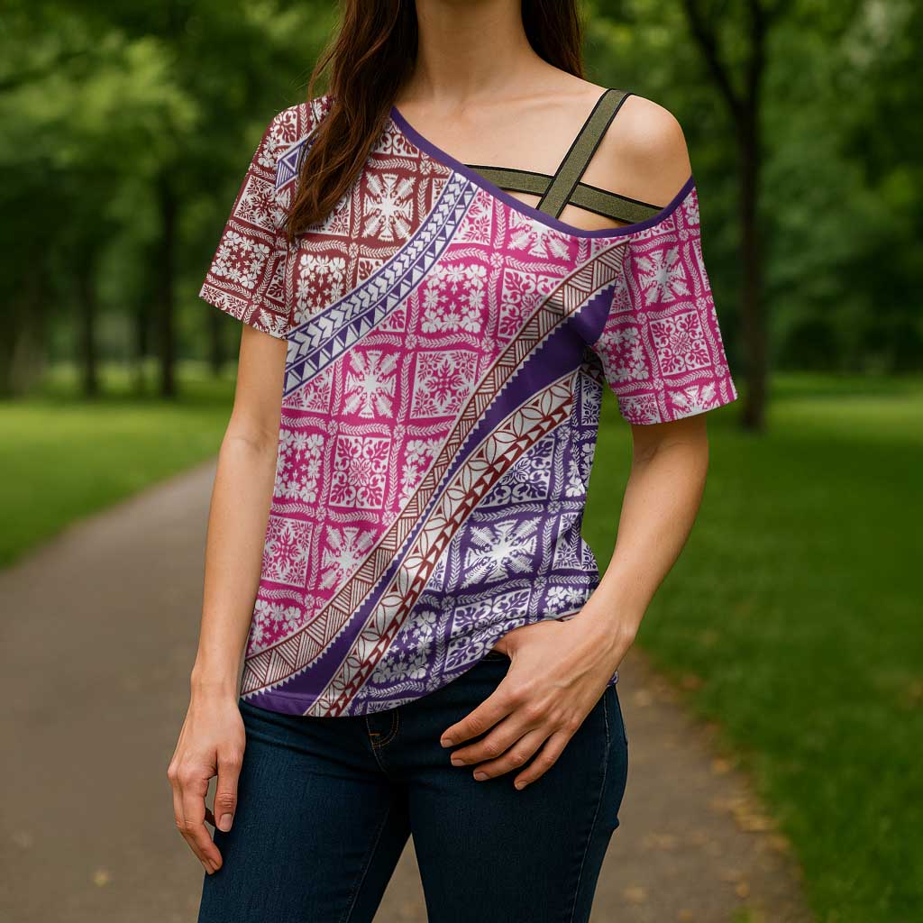 Hawaiian Quilt Pattern Cross Shoulder Shirt Sweet Color Mixed LT01 - Polynesian Pride