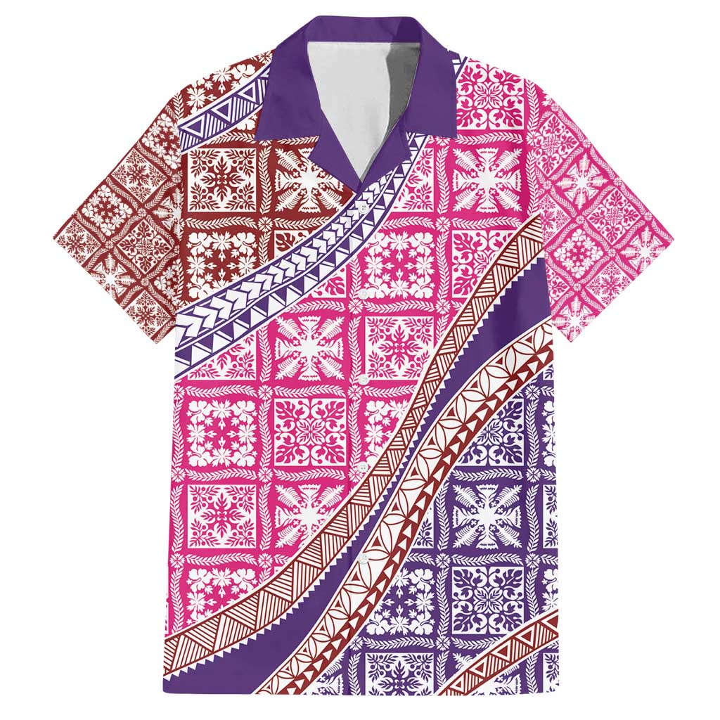 Hawaiian Quilt Pattern Family Matching Off Shoulder Short Dress and Hawaiian Shirt Sweet Color Mixed - Polynesian Pride