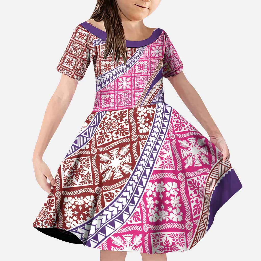 Hawaiian Quilt Pattern Family Matching Short Sleeve Bodycon Dress and Hawaiian Shirt Sweet Color Mixed - Polynesian Pride