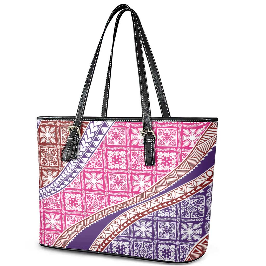 Hawaiian Quilt Pattern Leather Tote Bag Sweet Color Mixed - Polynesian Pride
