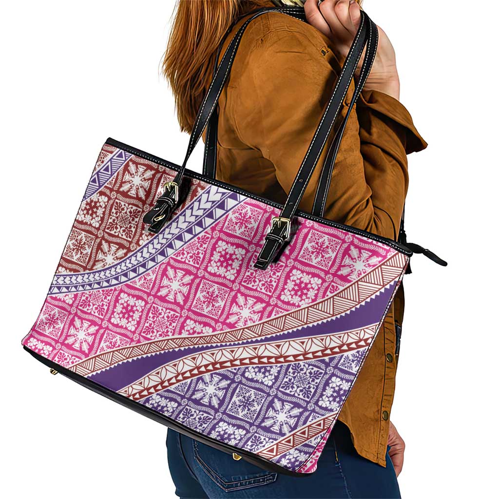 Hawaiian Quilt Pattern Leather Tote Bag Sweet Color Mixed - Polynesian Pride