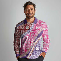 Hawaiian Quilt Pattern Long Sleeve Polo Shirt Sweet Color Mixed - Polynesian Pride