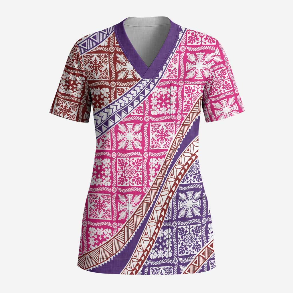 Hawaiian Quilt Pattern Scrub Top Sweet Color Mixed LT01 Adult Pink - Polynesian Pride