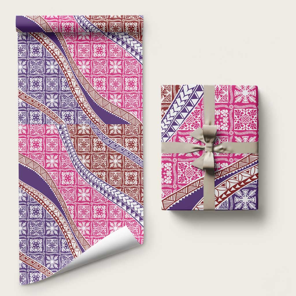 Hawaiian Quilt Pattern Wrapping Paper Sweet Color Mixed LT01 58" × 23" Pink - Polynesian Pride