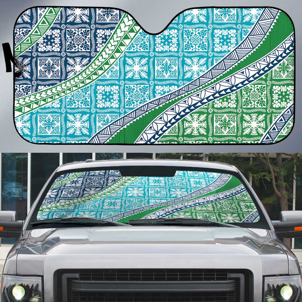 Hawaiian Quilt Pattern Auto Sun Shade Fresh Color Mixed LT01 Green - Polynesian Pride
