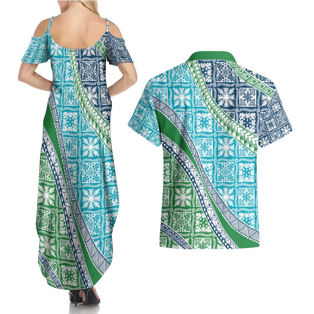 Hawaiian Quilt Pattern Couples Matching Summer Maxi Dress and Hawaiian Shirt Fresh Color Mixed - Polynesian Pride