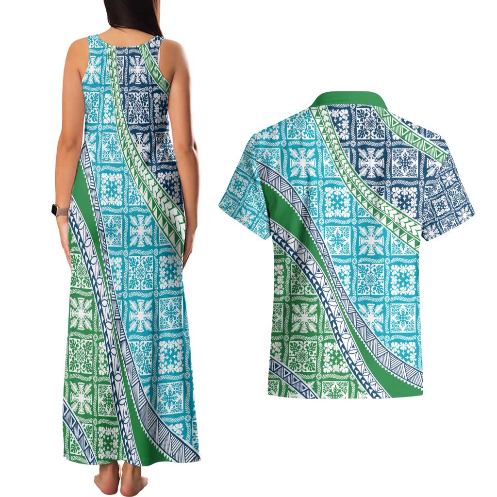 Hawaiian Quilt Pattern Couples Matching Tank Maxi Dress and Hawaiian Shirt Fresh Color Mixed - Polynesian Pride