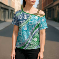 Hawaiian Quilt Pattern Cross Shoulder Shirt Fresh Color Mixed - Polynesian Pride