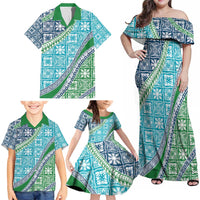 Hawaiian Quilt Pattern Family Matching Off Shoulder Maxi Dress and Hawaiian Shirt Fresh Color Mixed - Polynesian Pride