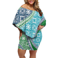 Hawaiian Quilt Pattern Family Matching Off Shoulder Short Dress and Hawaiian Shirt Fresh Color Mixed - Polynesian Pride