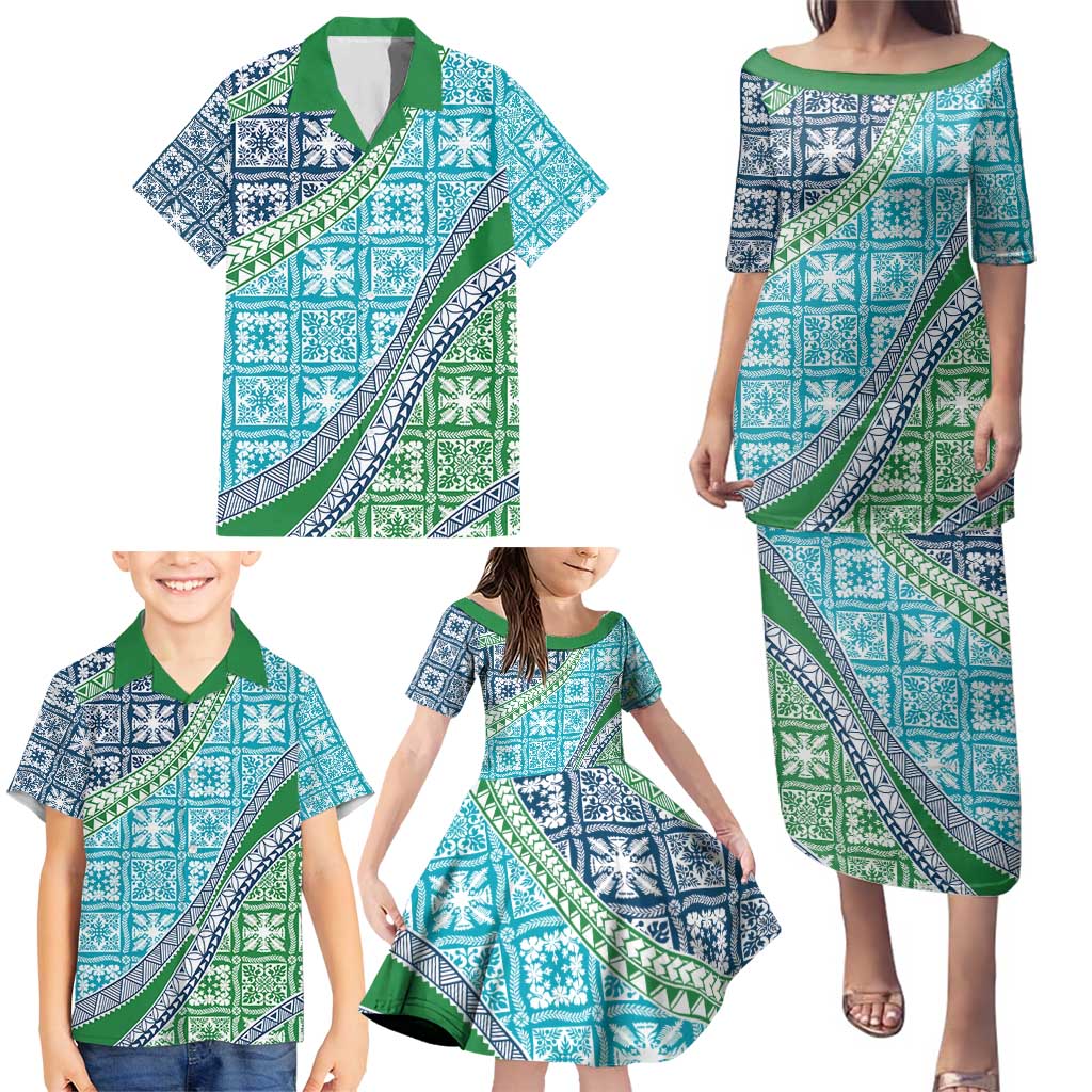 Hawaiian Quilt Pattern Family Matching Puletasi and Hawaiian Shirt Fresh Color Mixed - Polynesian Pride
