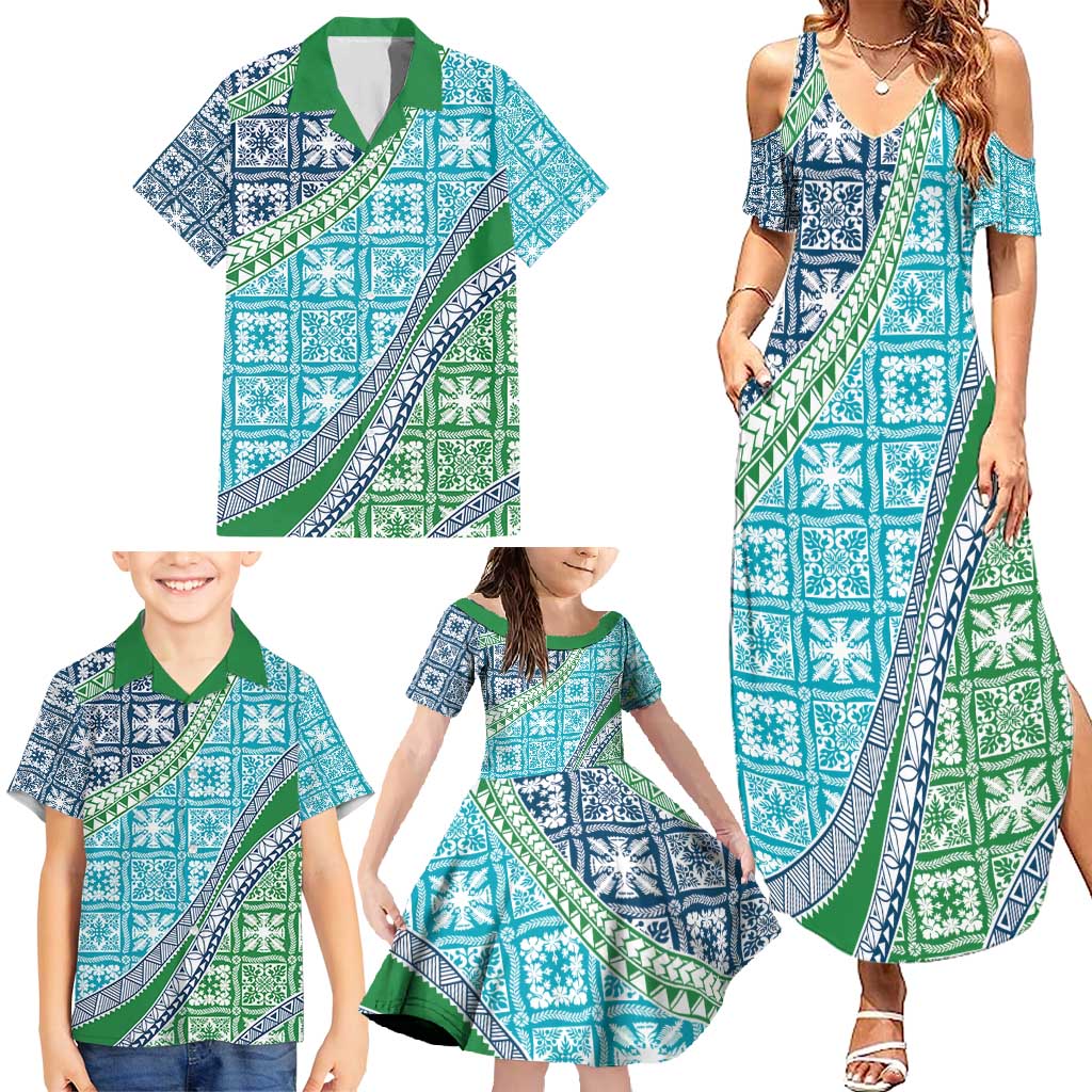 Hawaiian Quilt Pattern Family Matching Summer Maxi Dress and Hawaiian Shirt Fresh Color Mixed - Polynesian Pride