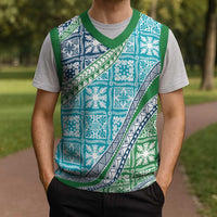 Hawaiian Quilt Pattern Christmas Knitted V-Neck Vest Fresh Color Mixed - Polynesian Pride