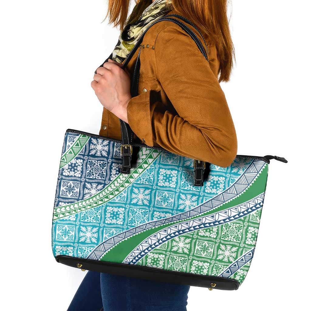 Hawaiian Quilt Pattern Leather Tote Bag Fresh Color Mixed LT01 Green - Polynesian Pride