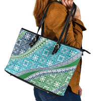 Hawaiian Quilt Pattern Leather Tote Bag Fresh Color Mixed - Polynesian Pride