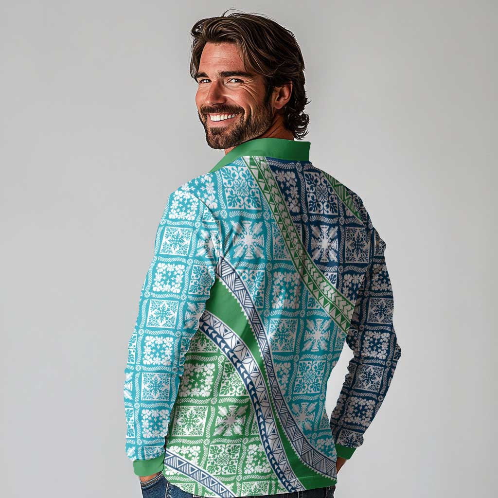 Hawaiian Quilt Pattern Long Sleeve Polo Shirt Fresh Color Mixed - Polynesian Pride