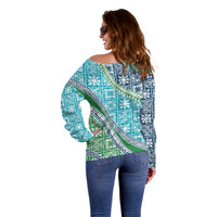 Hawaiian Quilt Pattern Off Shoulder Sweater Fresh Color Mixed - Polynesian Pride