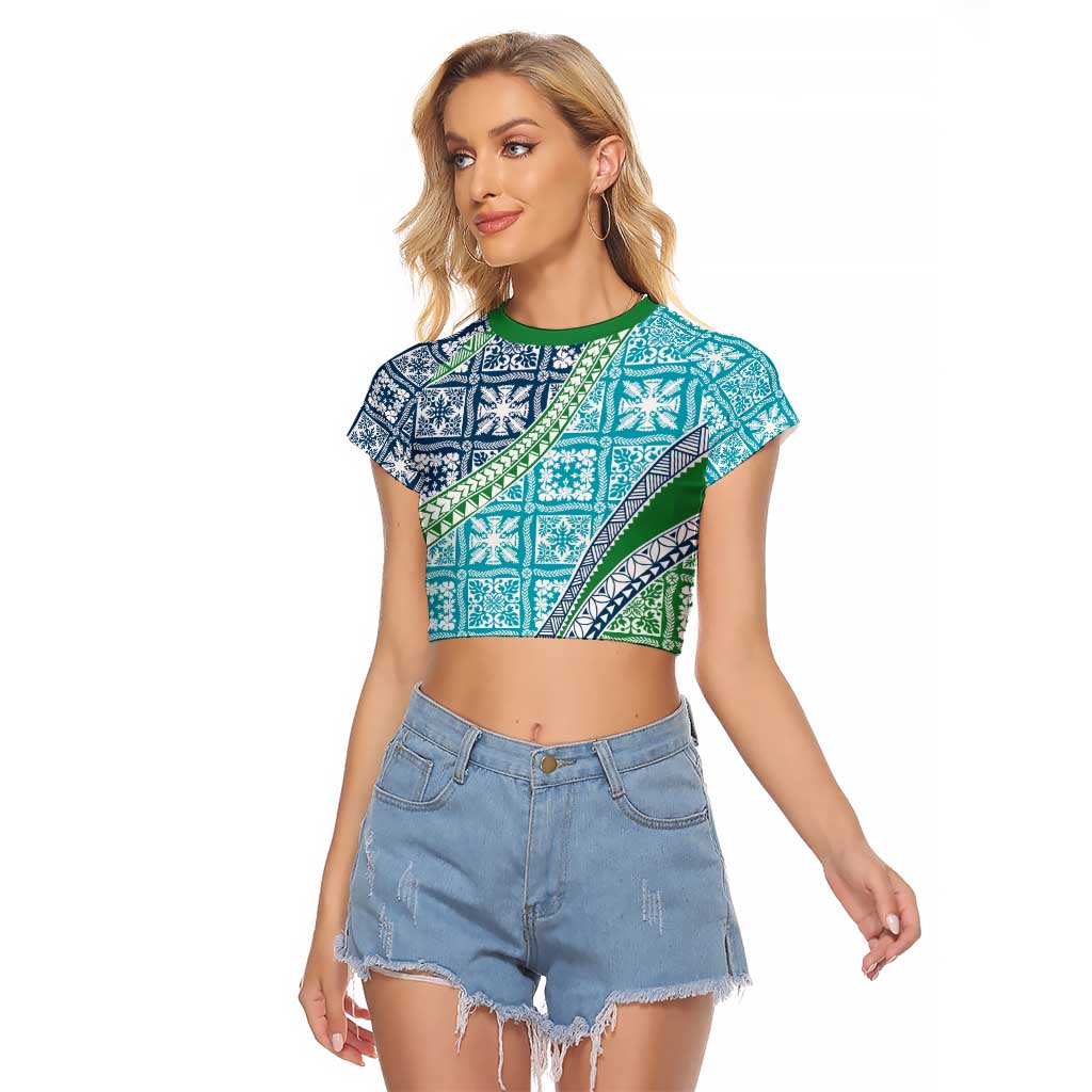 Hawaiian Quilt Pattern Raglan Cropped T Shirt Fresh Color Mixed - Polynesian Pride