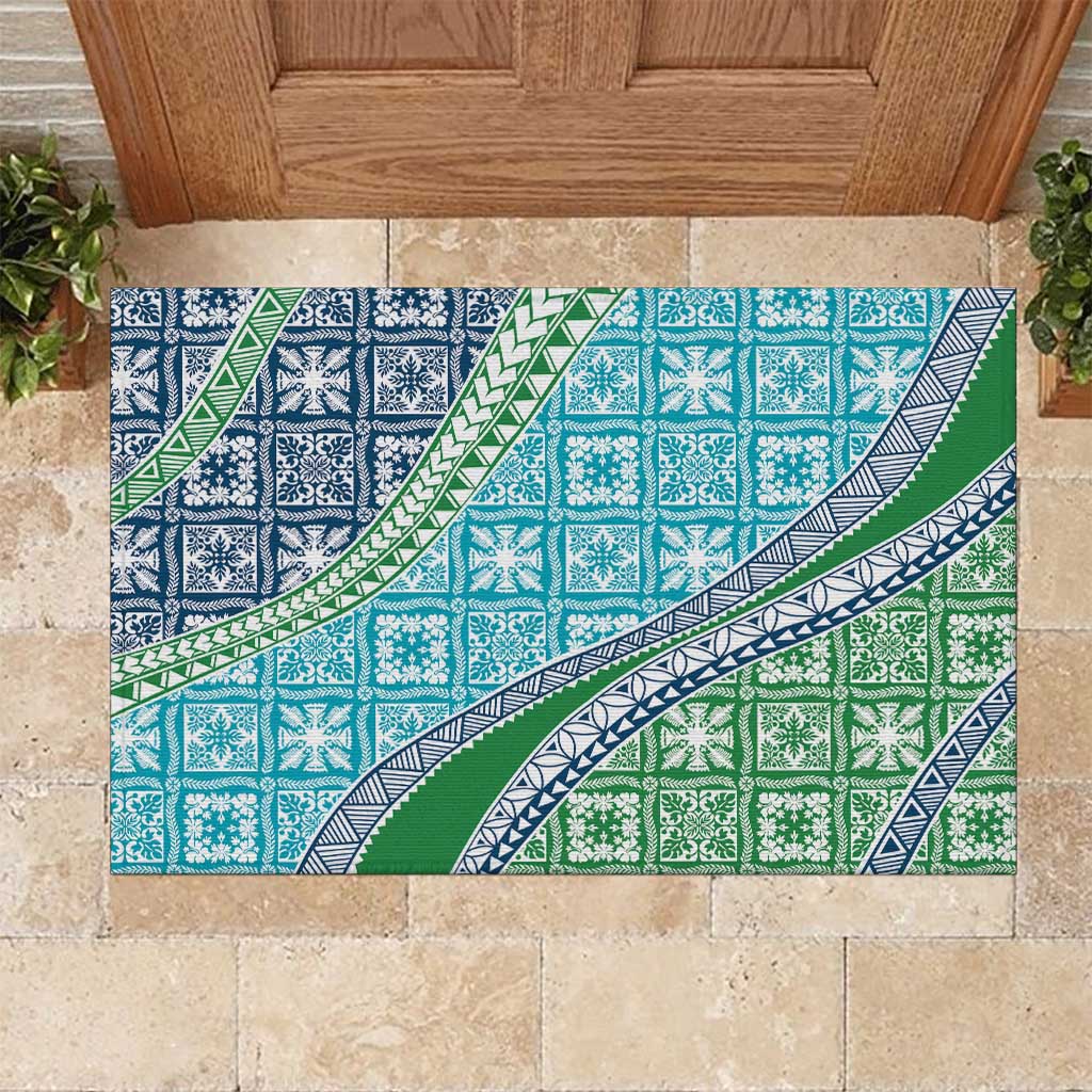 Hawaiian Quilt Pattern Rubber Doormat Fresh Color Mixed LT01 Green - Polynesian Pride