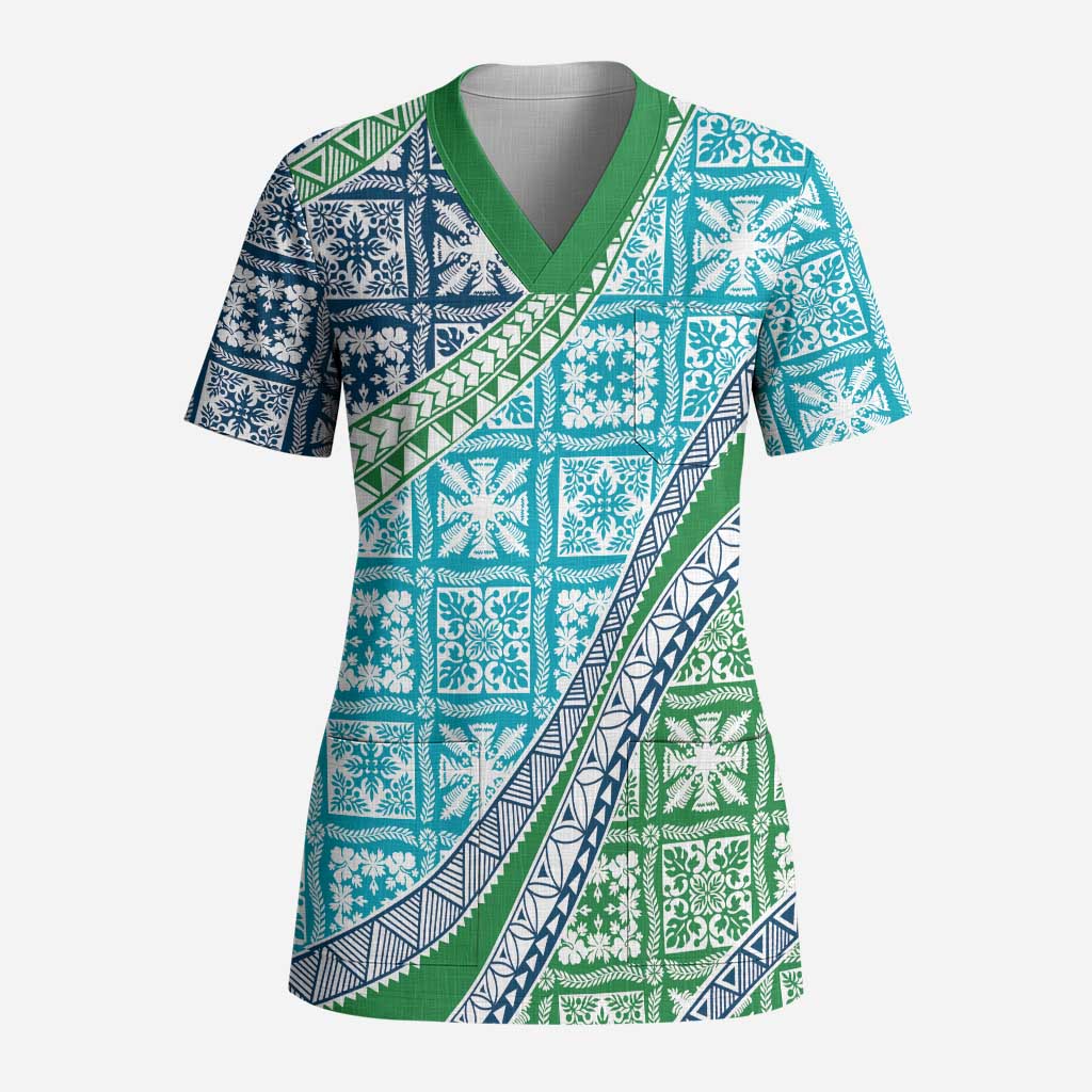 Hawaiian Quilt Pattern Scrub Top Fresh Color Mixed LT01 Adult Green - Polynesian Pride