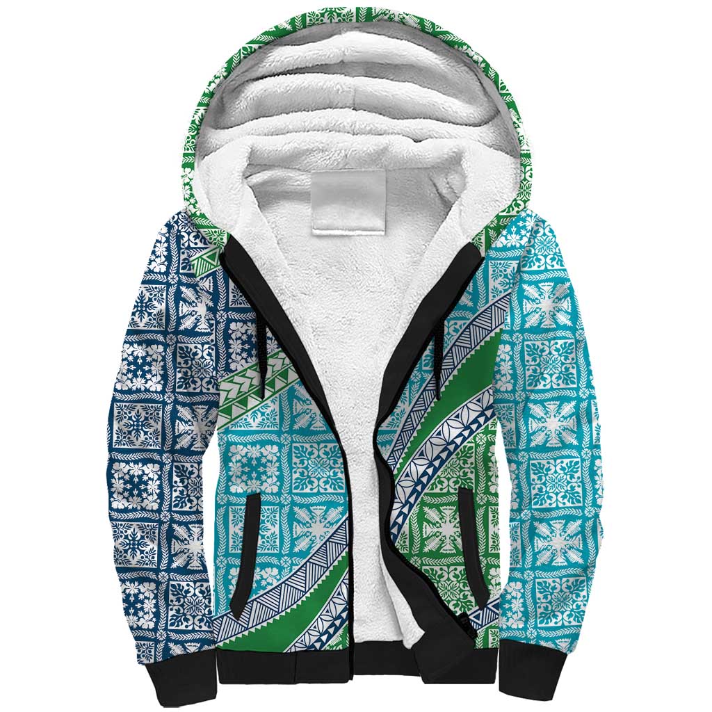 Hawaiian Quilt Pattern Sherpa Hoodie Fresh Color Mixed LT01 Unisex Green - Polynesian Pride