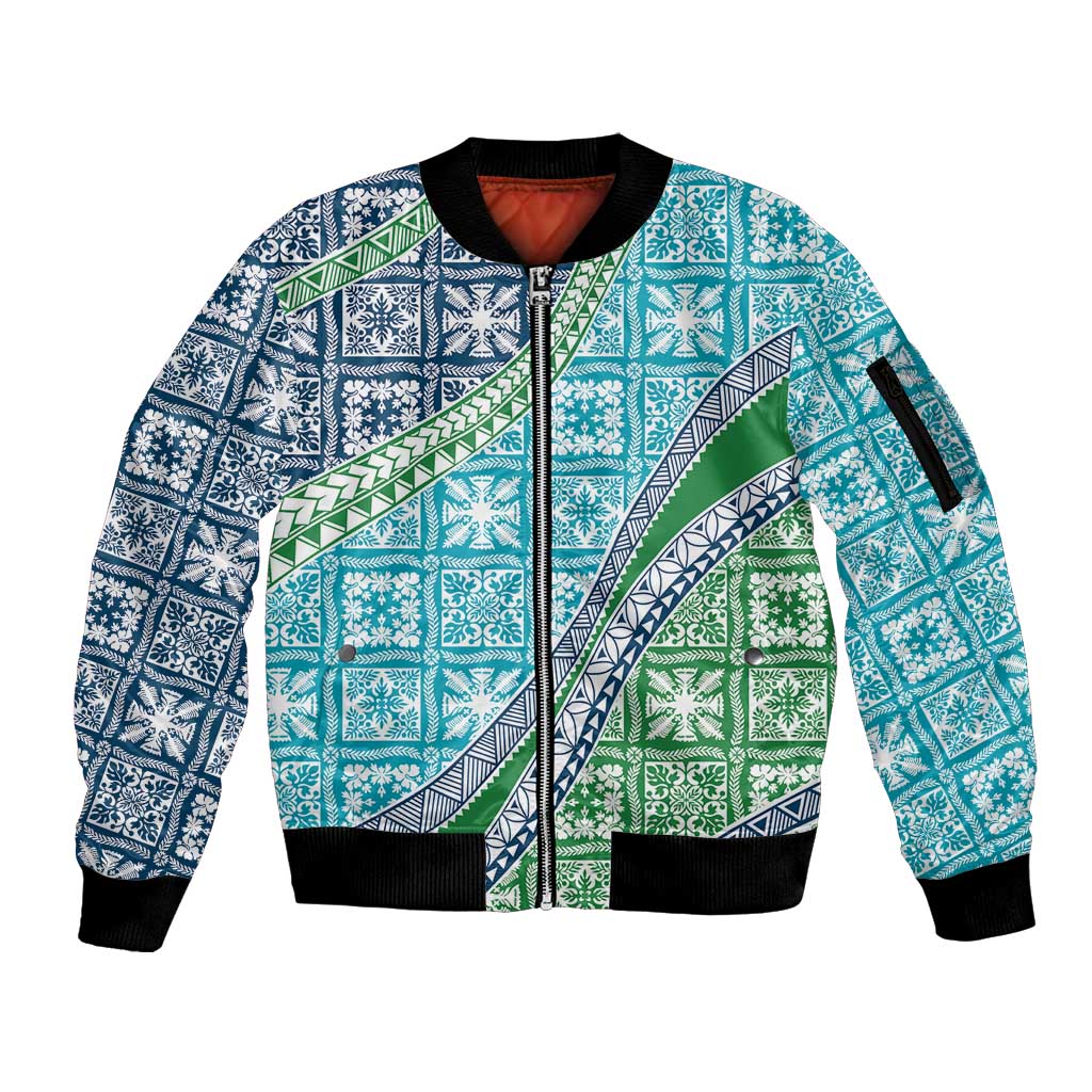 Hawaiian Quilt Pattern Sleeve Zip Bomber Jacket Fresh Color Mixed - Polynesian Pride