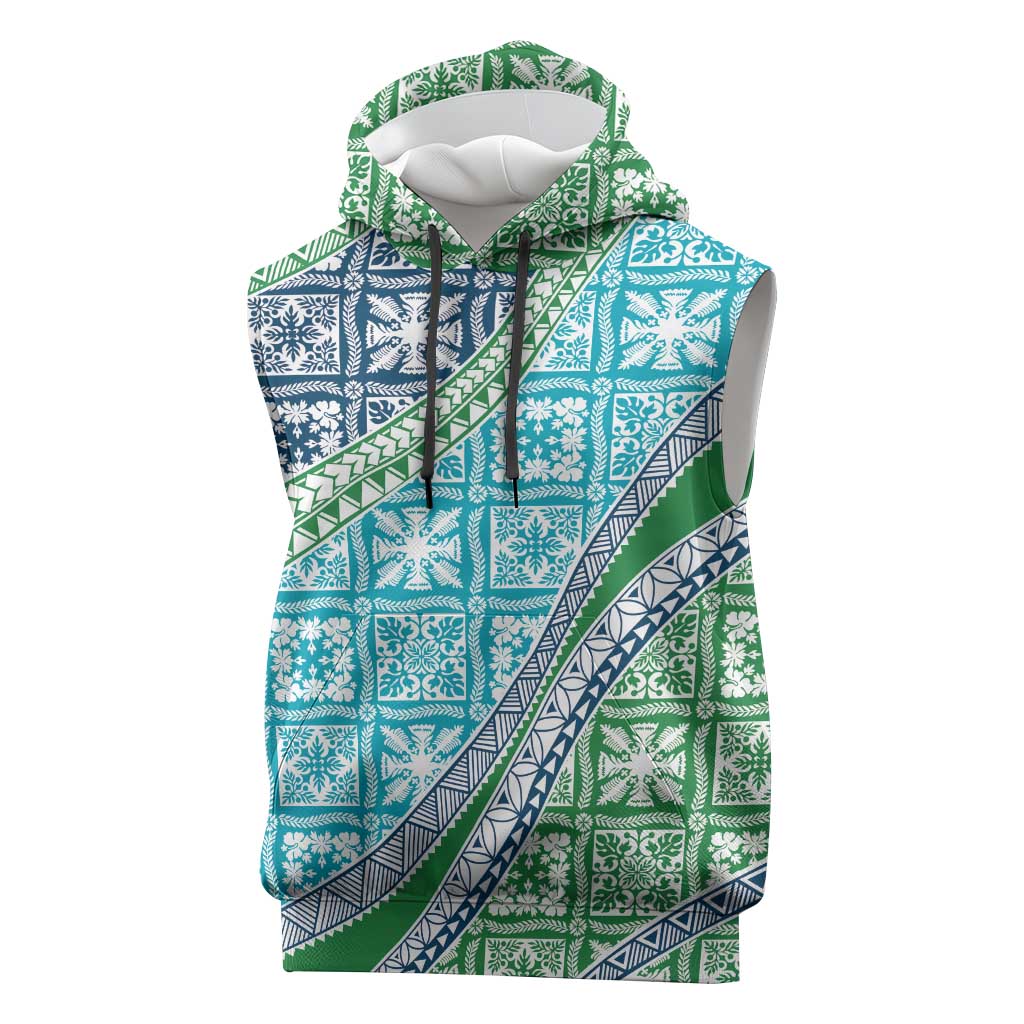 Hawaiian Quilt Pattern Sleeveless Hoodie Fresh Color Mixed LT01 Green - Polynesian Pride