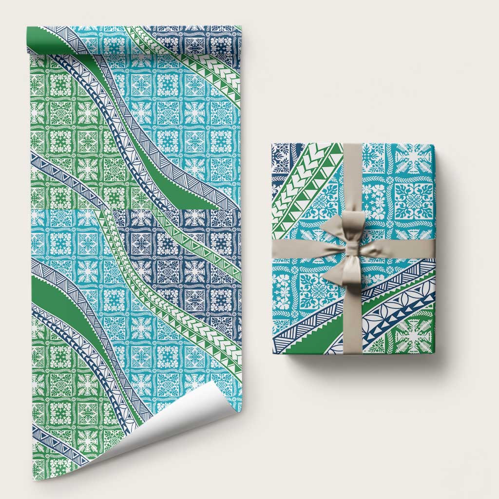 Hawaiian Quilt Pattern Wrapping Paper Fresh Color Mixed LT01 58" × 23" Green - Polynesian Pride