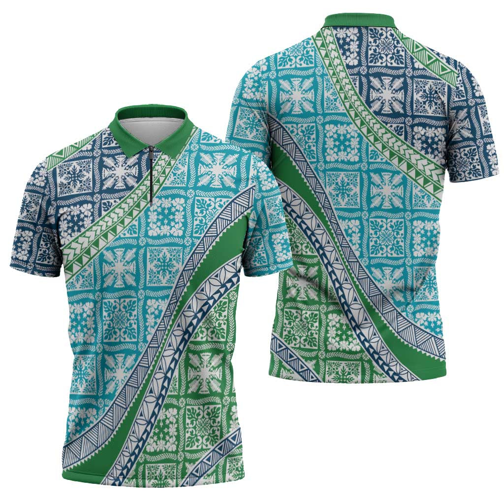 Hawaiian Quilt Pattern Zipper Polo Shirt Fresh Color Mixed - Polynesian Pride