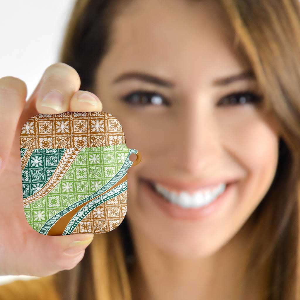 Hawaiian Quilt Pattern AirPods Case Green Chestnut Color Mixed - Polynesian Pride