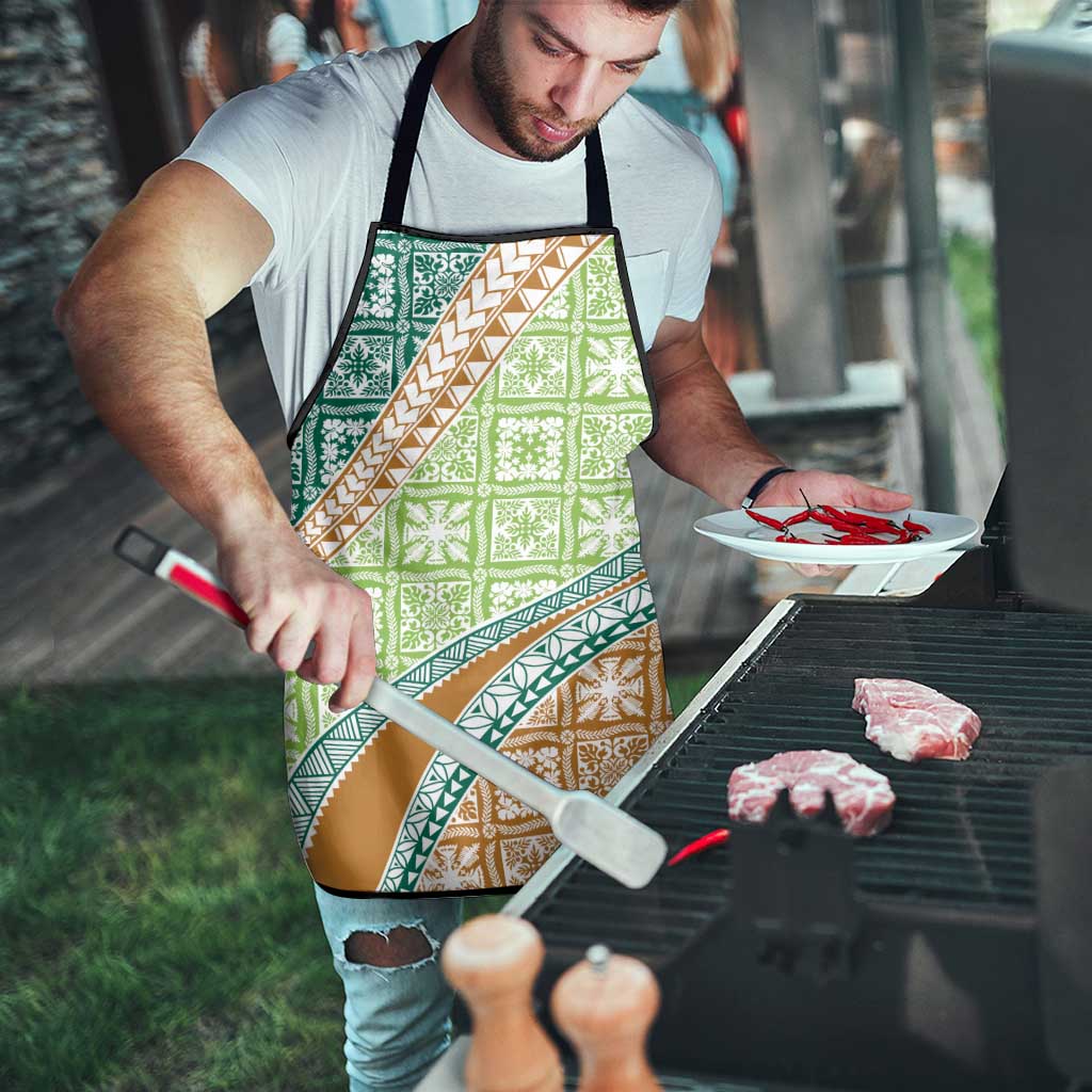 Hawaiian Quilt Pattern Apron Green Chestnut Color Mixed - Polynesian Pride