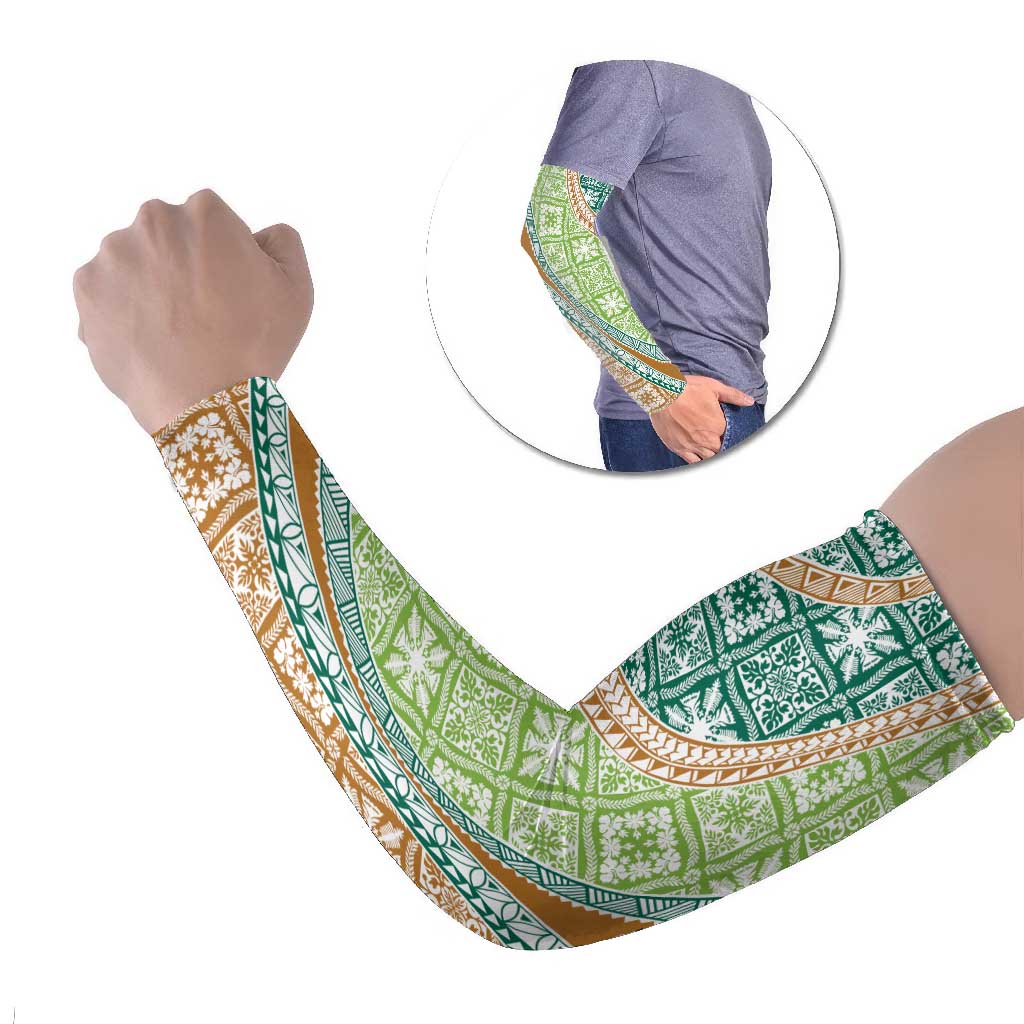 Hawaiian Quilt Pattern Arm Sleeves Green Chestnut Color Mixed LT01 Set of 2 Green - Polynesian Pride