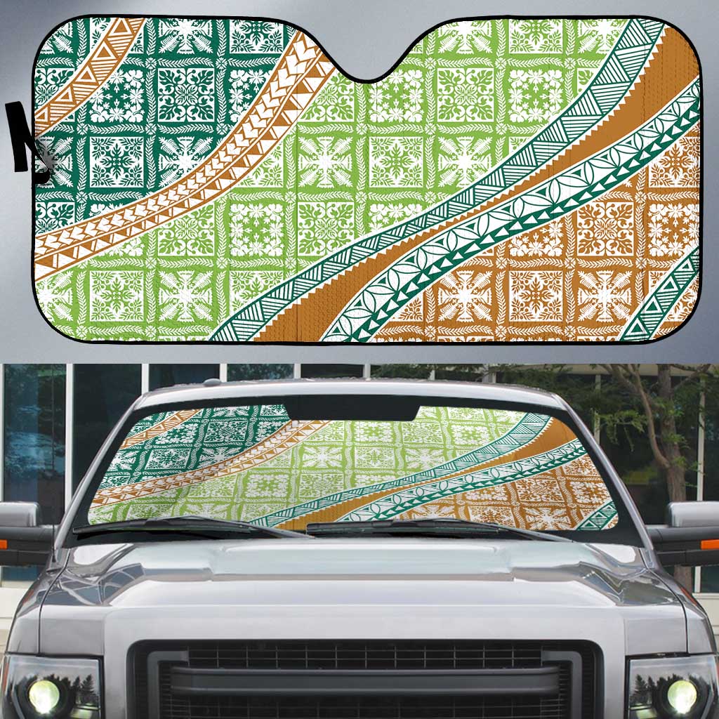 Hawaiian Quilt Pattern Auto Sun Shade Green Chestnut Color Mixed LT01 Green - Polynesian Pride