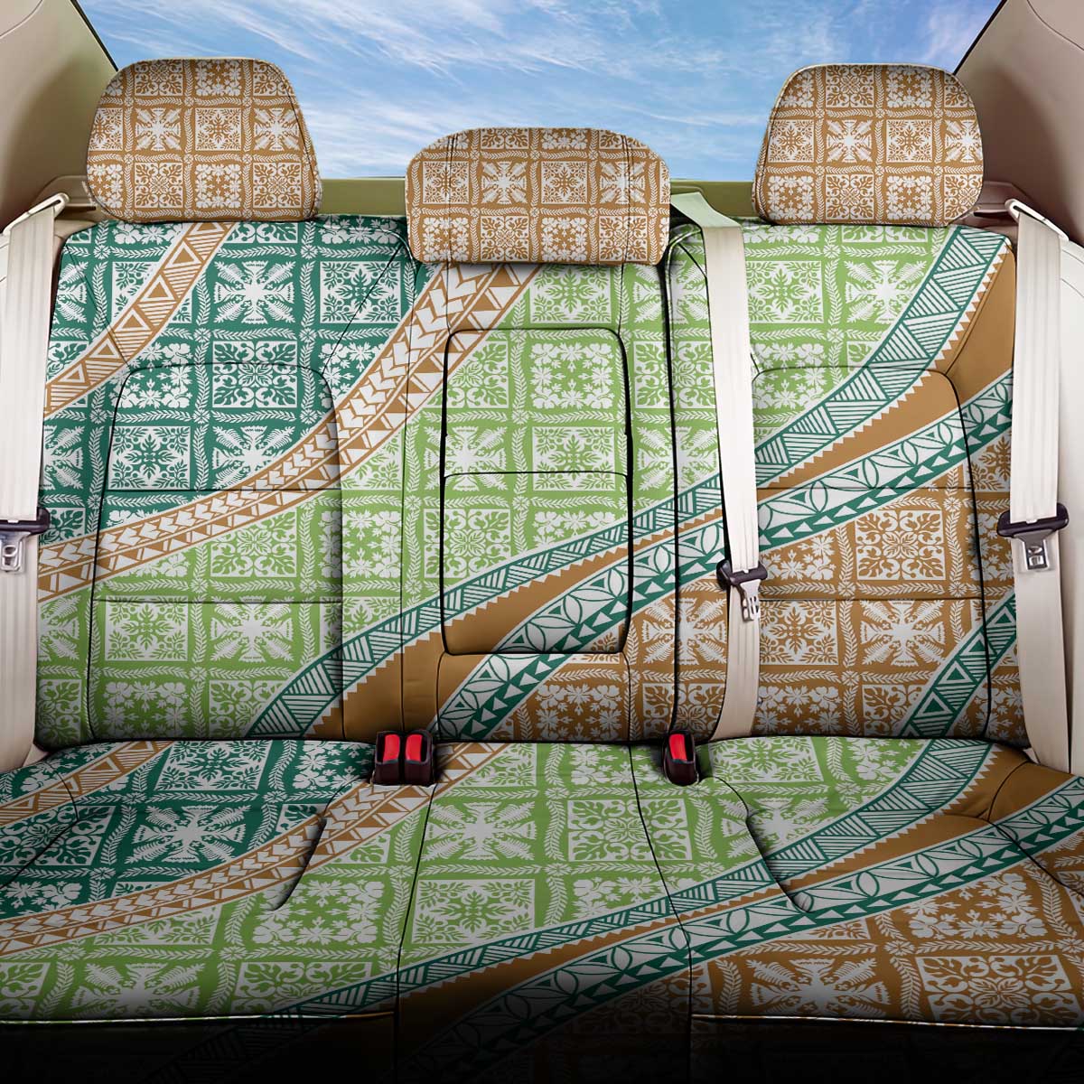 Hawaiian Quilt Pattern Back Car Seat Cover Green Chestnut Color Mixed - Polynesian Pride