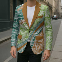 Hawaiian Quilt Pattern Blazer Green Chestnut Color Mixed - Polynesian Pride