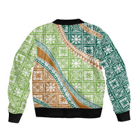 Hawaiian Quilt Pattern Bomber Jacket Green Chestnut Color Mixed - Polynesian Pride