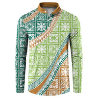 Hawaiian Quilt Pattern Button Sweatshirt Green Chestnut Color Mixed - Polynesian Pride