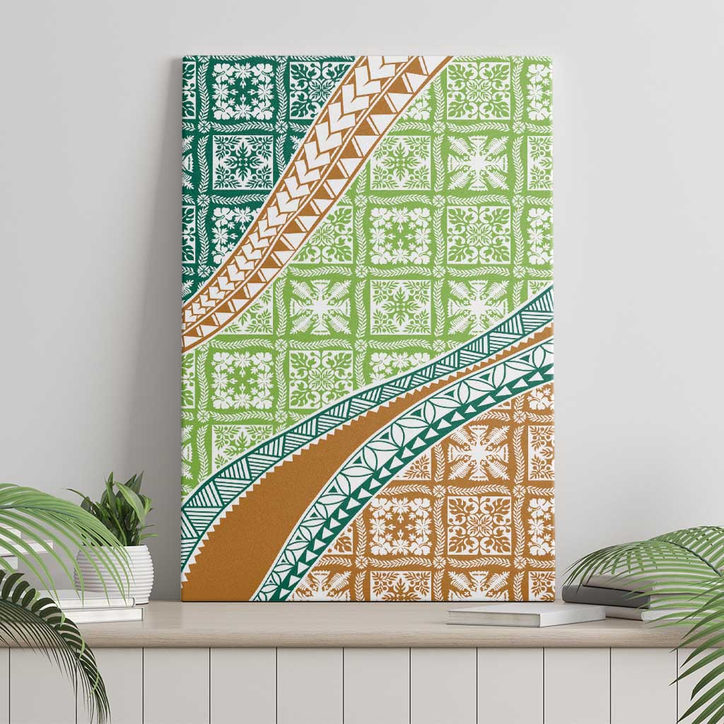Hawaiian Quilt Pattern Canvas Wall Art Green Chestnut Color Mixed - Polynesian Pride