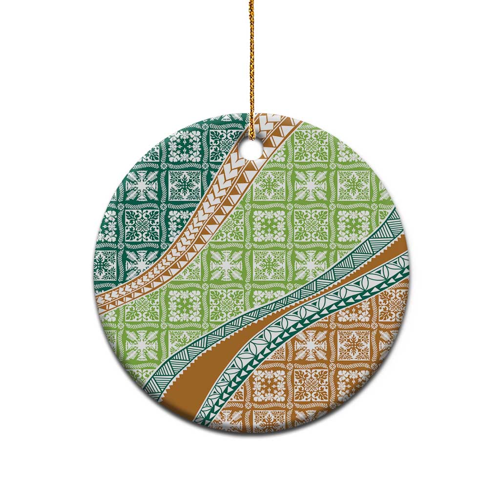 Hawaiian Quilt Pattern Ceramic Ornament Green Chestnut Color Mixed - Polynesian Pride
