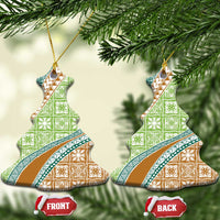 Hawaiian Quilt Pattern Ceramic Ornament Green Chestnut Color Mixed - Polynesian Pride