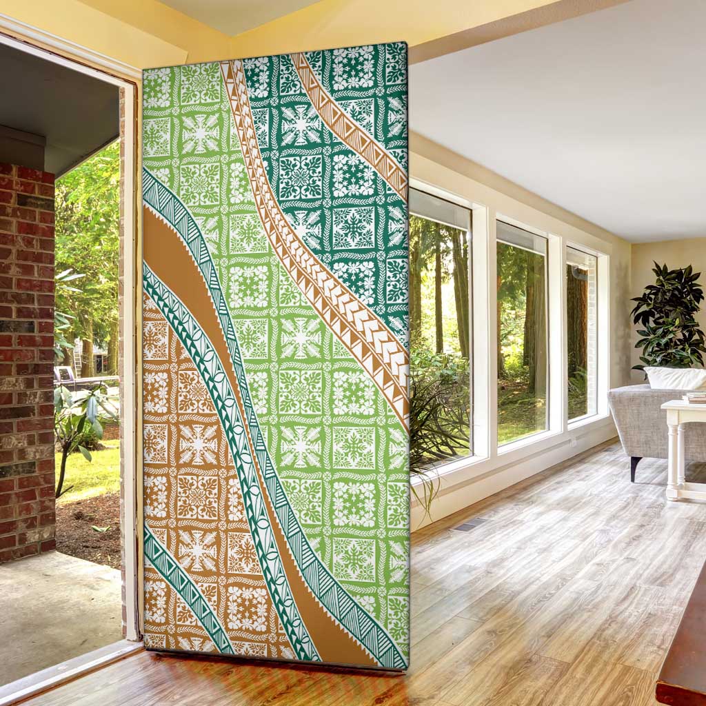 Hawaiian Quilt Pattern Door Cover Green Chestnut Color Mixed - Polynesian Pride