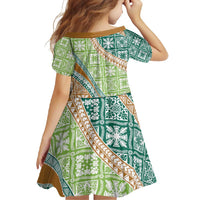 Hawaiian Quilt Pattern Family Matching Long Sleeve Bodycon Dress and Hawaiian Shirt Green Chestnut Color Mixed - Polynesian Pride