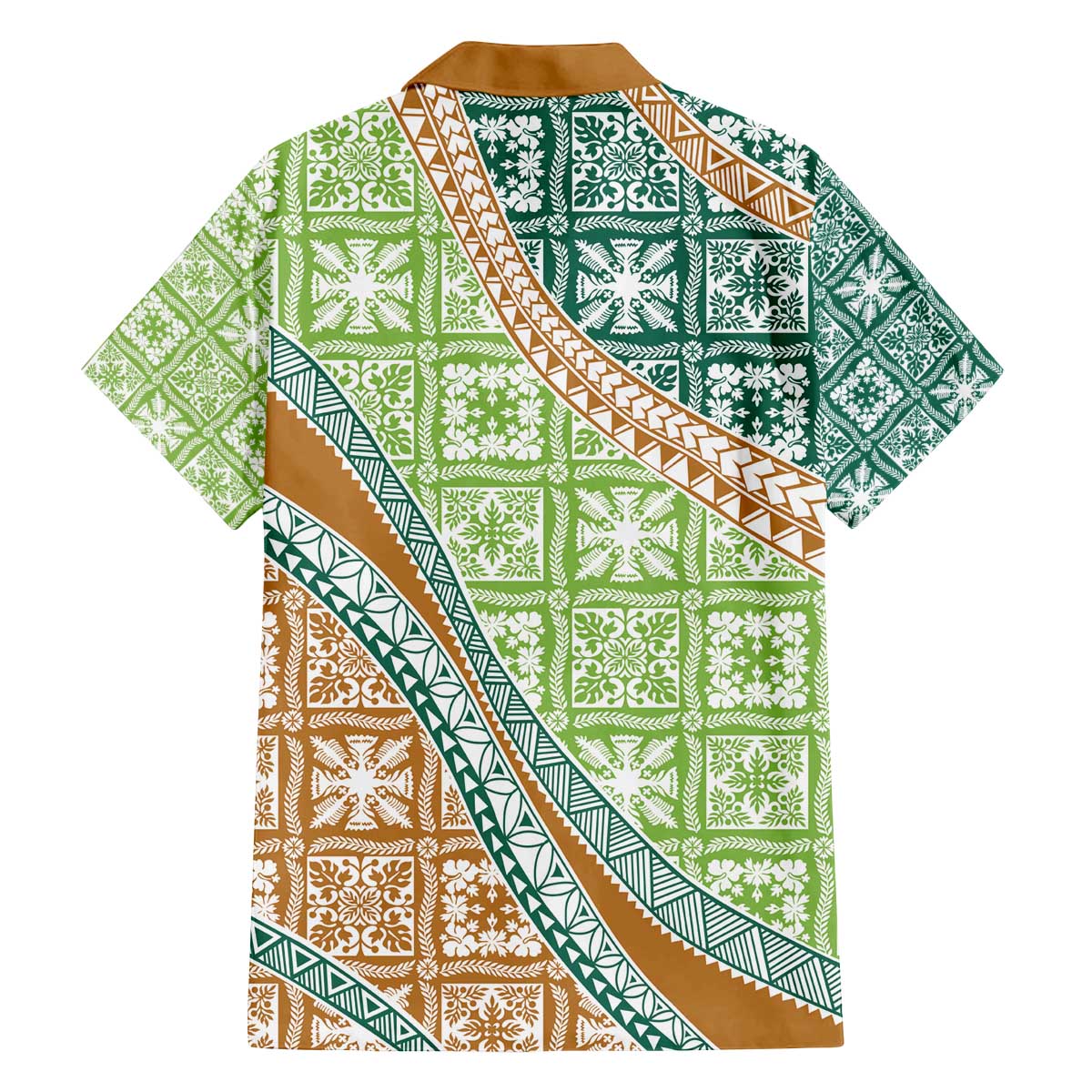 Hawaiian Quilt Pattern Family Matching Off The Shoulder Long Sleeve Dress and Hawaiian Shirt Green Chestnut Color Mixed - Polynesian Pride