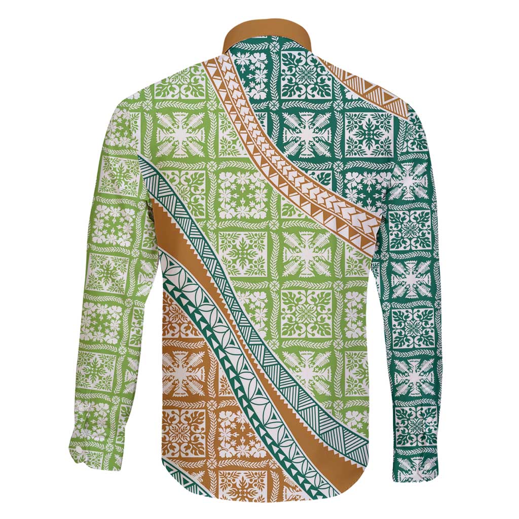 Hawaiian Quilt Pattern Family Matching Short Sleeve Bodycon Dress and Hawaiian Shirt Green Chestnut Color Mixed - Polynesian Pride