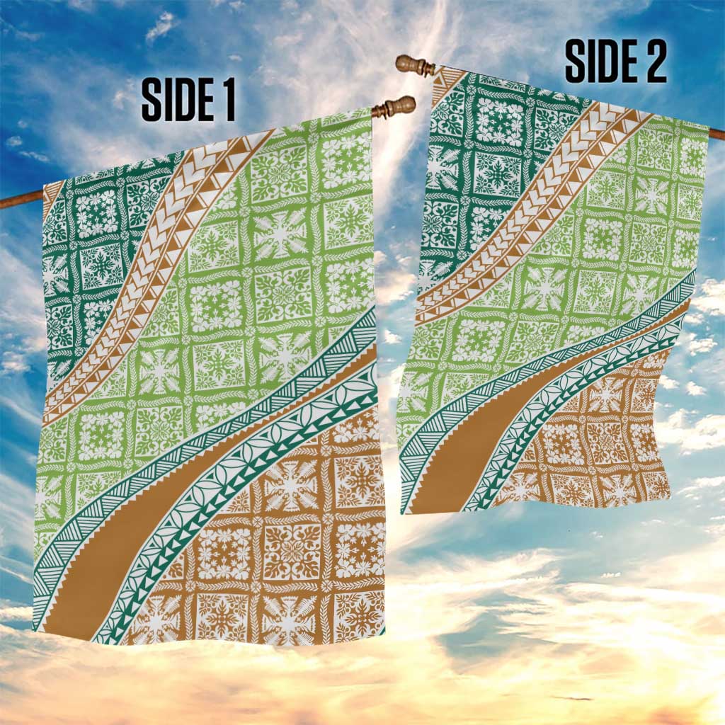 Hawaiian Quilt Pattern Garden Flag Green Chestnut Color Mixed - Polynesian Pride