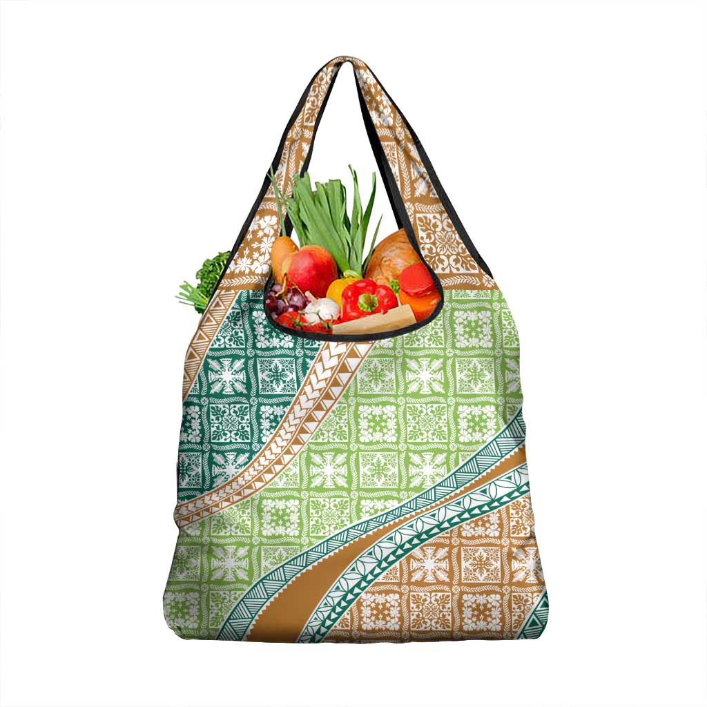 Hawaiian Quilt Pattern Grocery Bag Green Chestnut Color Mixed - Polynesian Pride