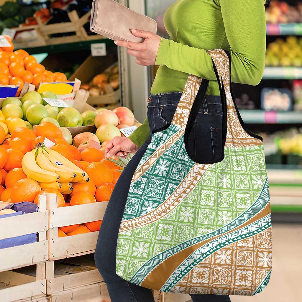 Hawaiian Quilt Pattern Grocery Bag Green Chestnut Color Mixed - Polynesian Pride
